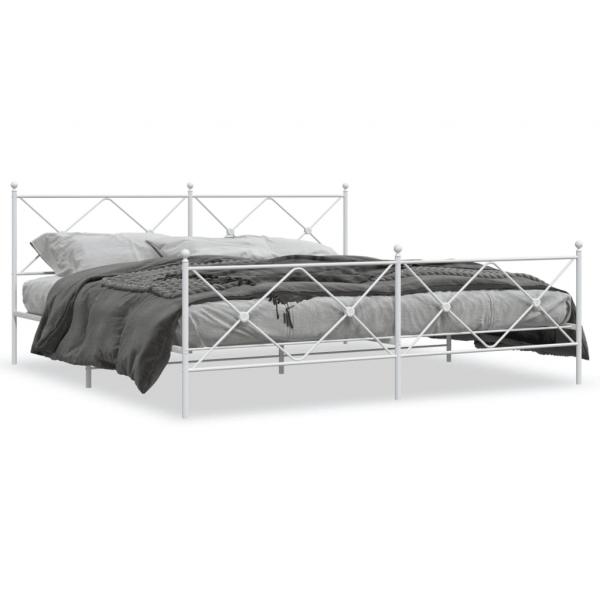 ARDEBO.de - Bettgestell mit Kopf- und Fußteil Metall Weiß 200x200 cm
