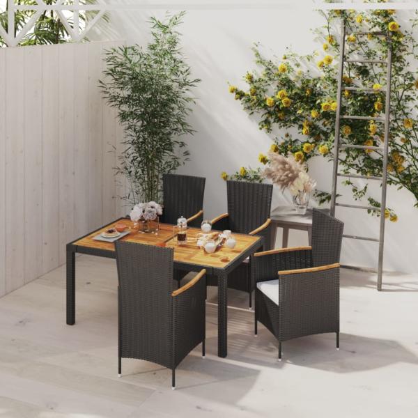 ARDEBO.de - 5-tlg. Garten-Essgruppe mit Kissen Poly Rattan Schwarz