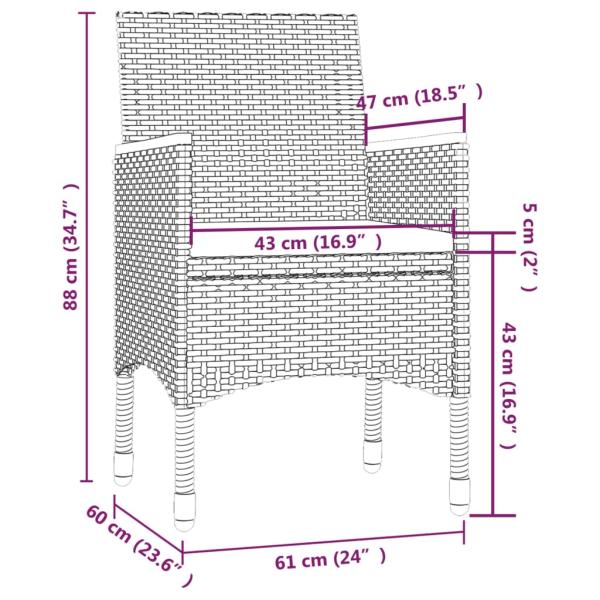 5-tlg. Garten-Essgruppe mit Kissen Poly Rattan Schwarz