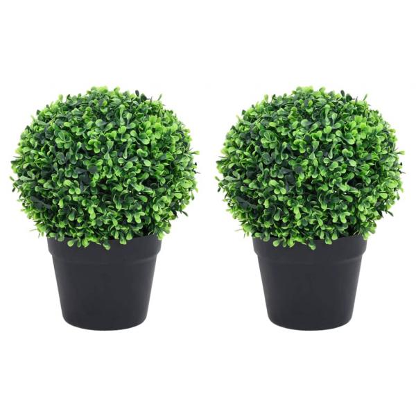 ARDEBO.de - Künstliche Buchsbäume 2 Stk. mit Topf Kugelform Grün 37 cm