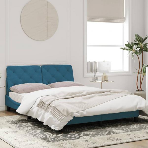 Bettgestell mit Kopfteil Blau 140x200 cm Samt