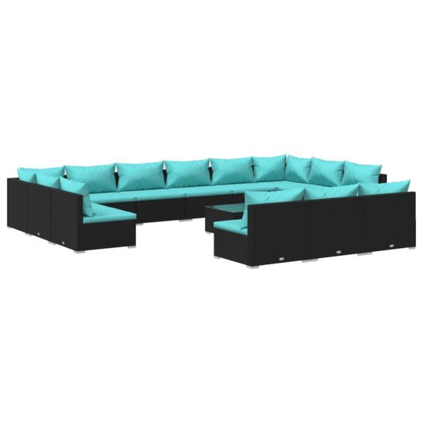 14-tlg. Garten-Lounge-Set mit Kissen Schwarz Poly Rattan
