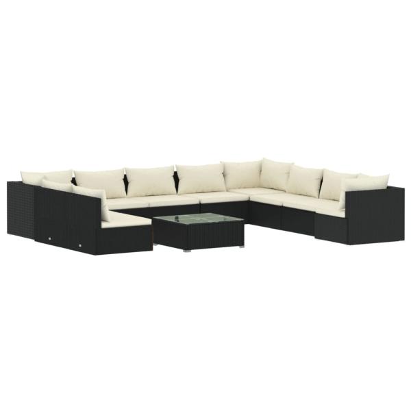 11-tlg. Garten-Lounge-Set mit Kissen Schwarz Poly Rattan