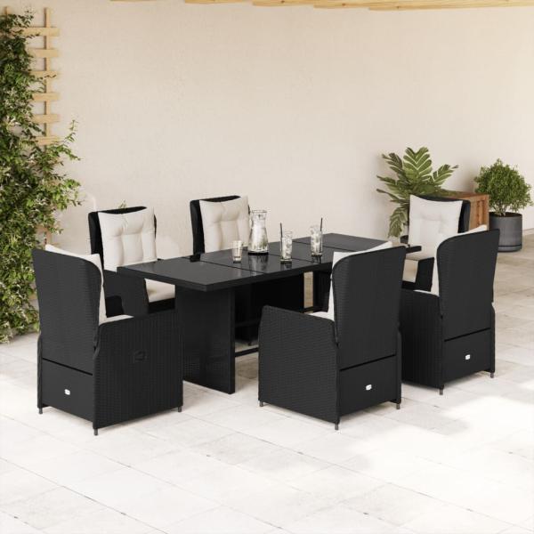 ARDEBO.de - 7-tlg. Garten-Essgruppe mit Kissen Schwarz Poly Rattan