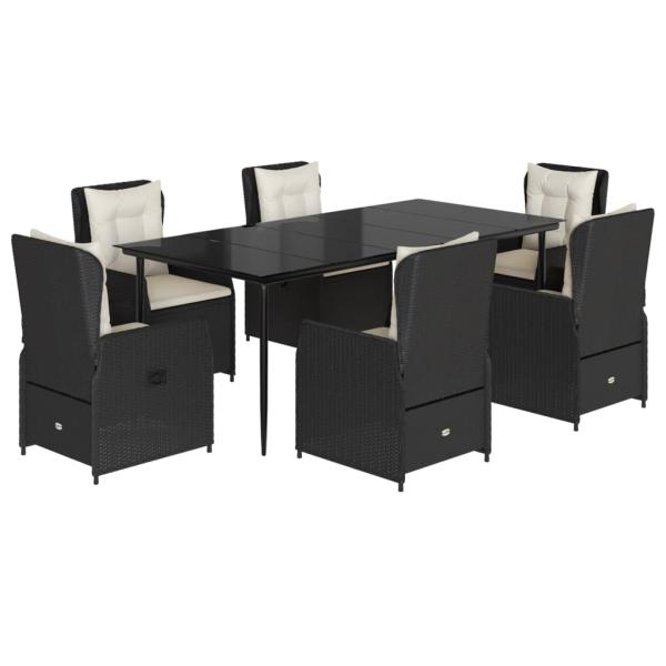 7-tlg. Garten-Essgruppe mit Kissen Schwarz Poly Rattan
