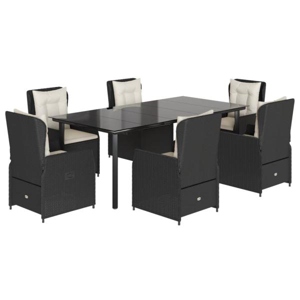 7-tlg. Garten-Essgruppe mit Kissen Schwarz Poly Rattan
