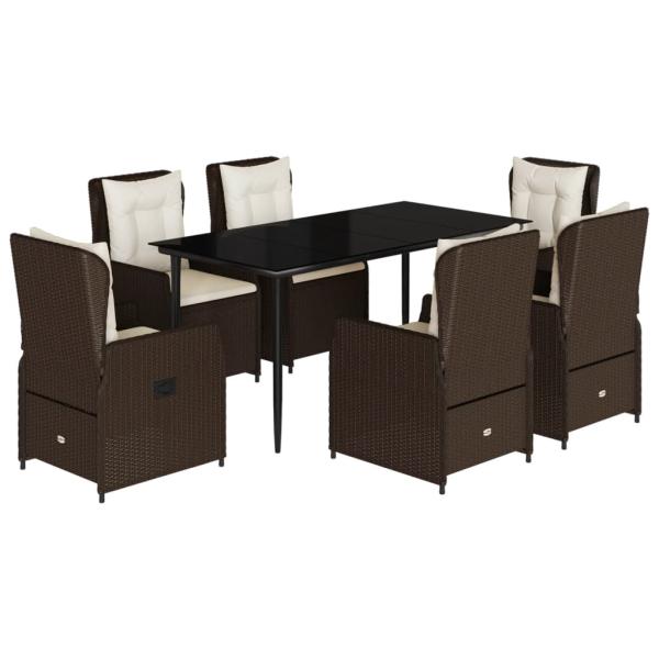 7-tlg. Garten-Essgruppe mit Kissen Braun Poly Rattan