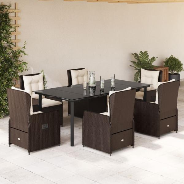 ARDEBO.de - 7-tlg. Garten-Essgruppe mit Kissen Braun Poly Rattan