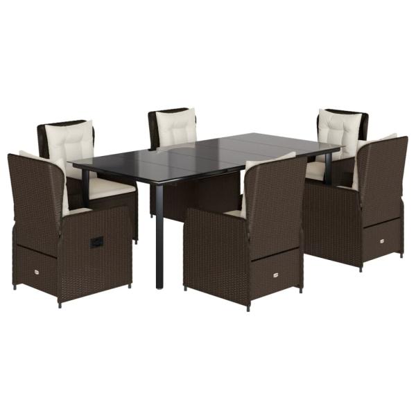 7-tlg. Garten-Essgruppe mit Kissen Braun Poly Rattan