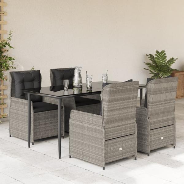 ARDEBO.de - 5-tlg. Garten-Essgruppe mit Kissen Hellgrau Poly Rattan