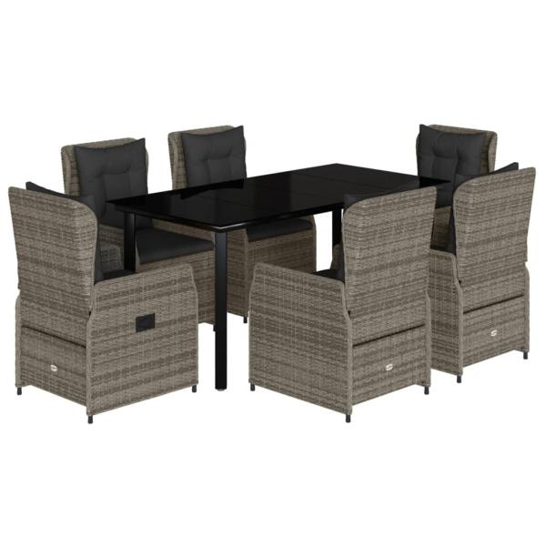 7-tlg. Garten-Essgruppe mit Kissen Grau Poly Rattan