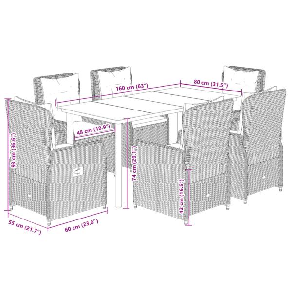 7-tlg. Garten-Essgruppe mit Kissen Grau Poly Rattan