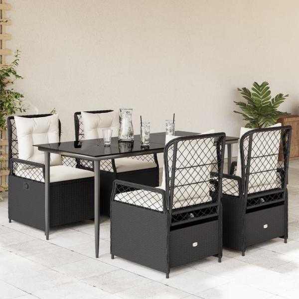 ARDEBO.de - 5-tlg. Garten-Essgruppe mit Kissen Schwarz Poly Rattan
