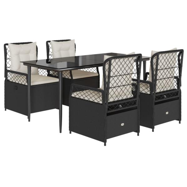 5-tlg. Garten-Essgruppe mit Kissen Schwarz Poly Rattan