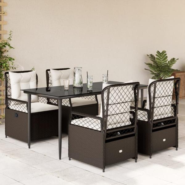 ARDEBO.de - 5-tlg. Garten-Essgruppe mit Kissen Braun Poly Rattan