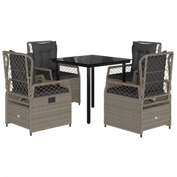 5-tlg. Garten-Essgruppe mit Kissen Hellgrau Poly Rattan