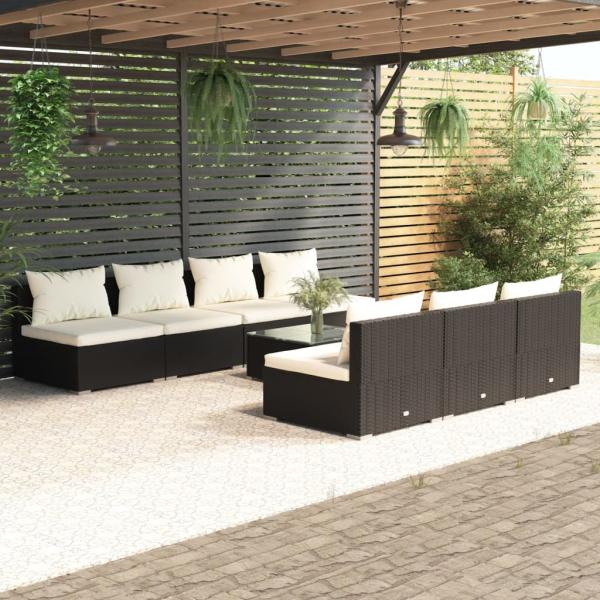 ARDEBO.de - 8-tlg. Garten-Lounge-Set mit Kissen Poly Rattan Schwarz