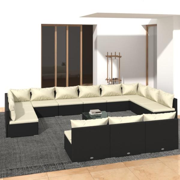 ARDEBO.de - 14-tlg. Garten-Lounge-Set mit Kissen Schwarz Poly Rattan
