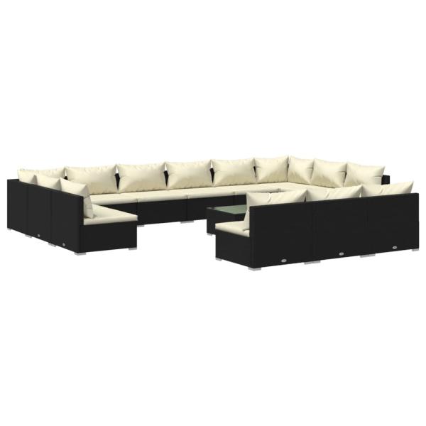 14-tlg. Garten-Lounge-Set mit Kissen Schwarz Poly Rattan