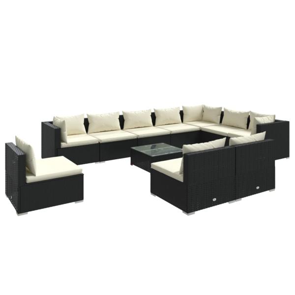 11-tlg. Garten-Lounge-Set mit Kissen Poly Rattan Schwarz