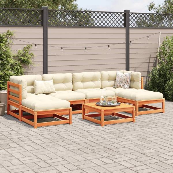 7-tlg. Garten-Sofagarnitur mit Kissen Wachsbraun Kiefernholz