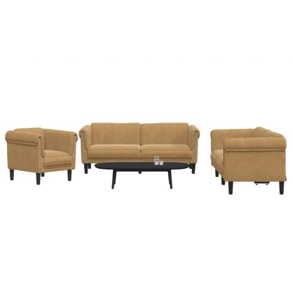 ARDEBO.de - 3-tlg. Sofagarnitur Braun Samt
