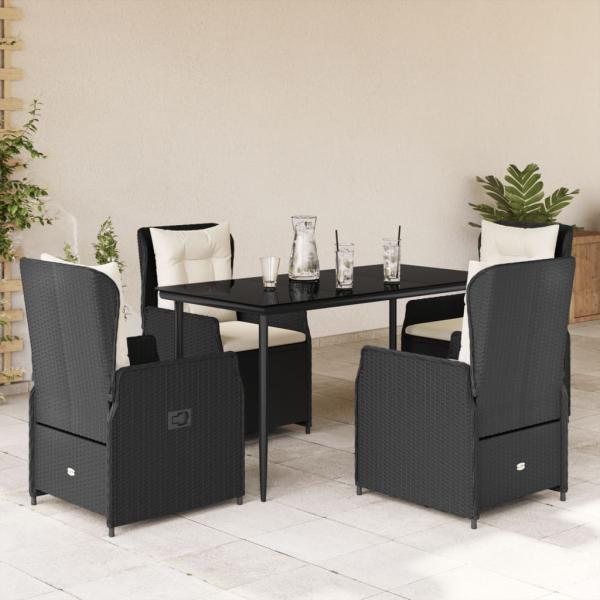 ARDEBO.de - 5-tlg. Garten-Essgruppe mit Kissen Schwarz Poly Rattan