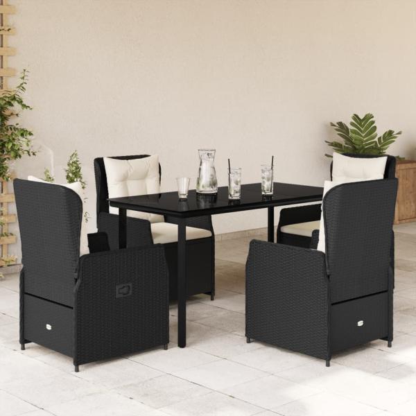 ARDEBO.de - 5-tlg. Garten-Essgruppe mit Kissen Schwarz Poly Rattan