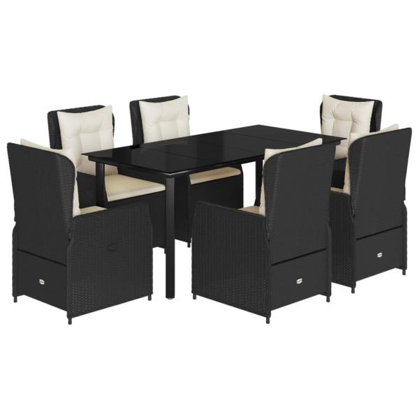 7-tlg. Garten-Essgruppe mit Kissen Schwarz Poly Rattan