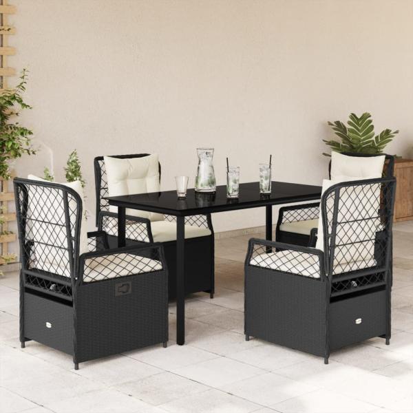ARDEBO.de - 5-tlg. Garten-Essgruppe mit Kissen Schwarz Poly Rattan