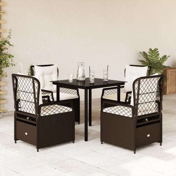 ARDEBO.de - 5-tlg. Garten-Essgruppe mit Kissen Braun Poly Rattan