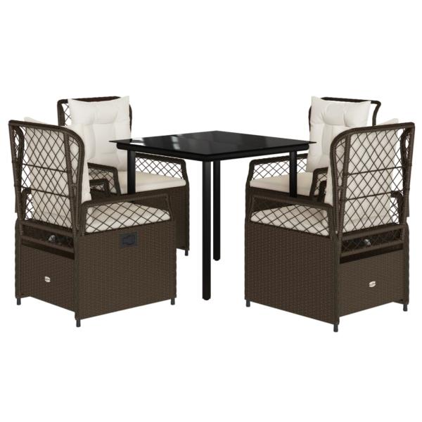 5-tlg. Garten-Essgruppe mit Kissen Braun Poly Rattan