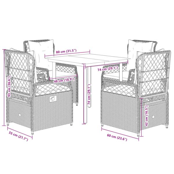 5-tlg. Garten-Essgruppe mit Kissen Braun Poly Rattan