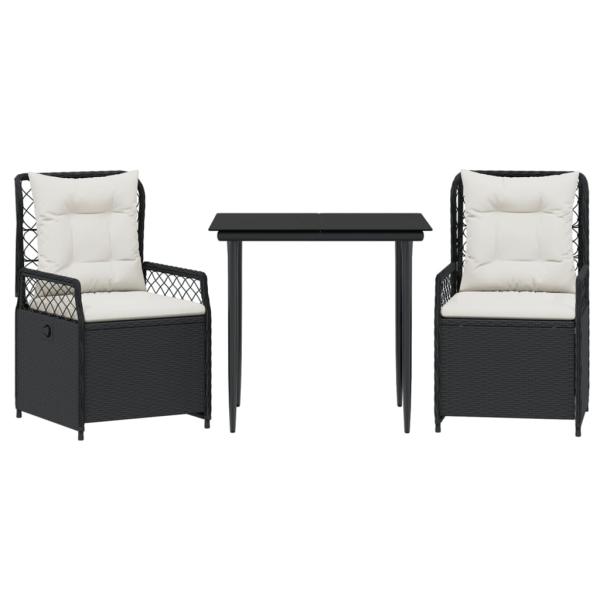 3-tlg. Garten-Essgruppe mit Kissen Schwarz Poly Rattan