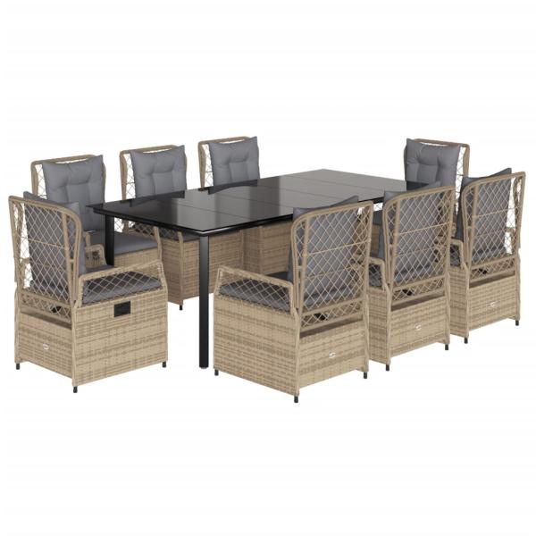 9-tlg. Garten-Essgruppe mit Kissen Beige Poly Rattan