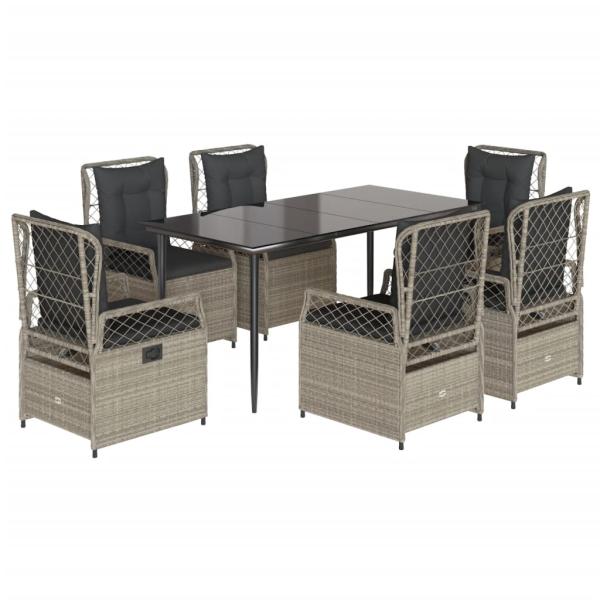 7-tlg. Garten-Essgruppe mit Kissen Hellgrau Poly Rattan