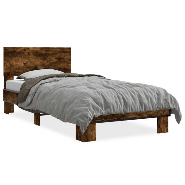 ARDEBO.de - Bettgestell Räuchereiche 100x200 cm Holzwerkstoff und Metall