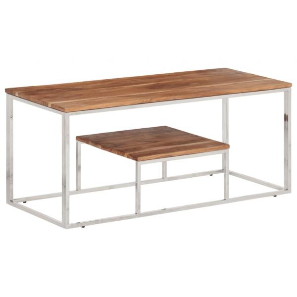 ARDEBO.de - Couchtisch Silbern Edelstahl und Massivholz Akazie