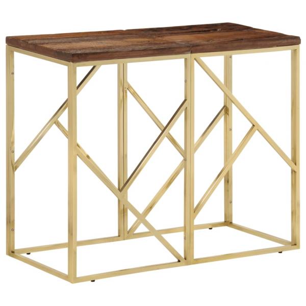 ARDEBO.de - Konsolentisch Golden Edelstahl und Massive Holzschwellen
