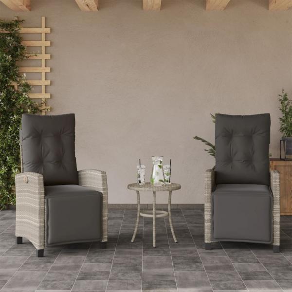 ARDEBO.de - Gartensessel mit Fußteil 2Stk. Verstellbar Hellgrau Poly Rattan