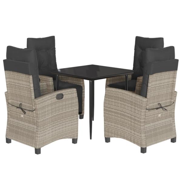 5-tlg. Garten-Essgruppe mit Kissen Hellgrau Poly Rattan