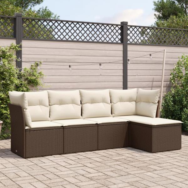 ARDEBO.de - 5-tlg. Garten-Sofagarnitur mit Kissen Braun Poly Rattan