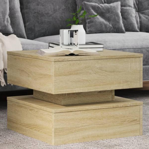 ARDEBO.de - Couchtisch mit LED-Leuchten Sonoma-Eiche 50x50x40 cm