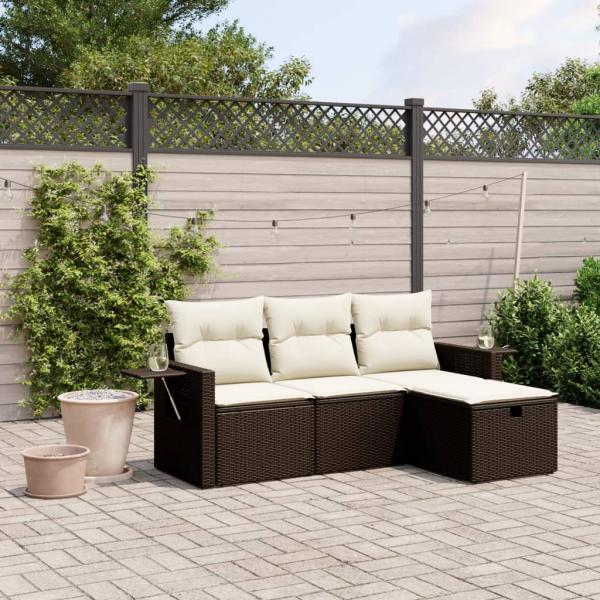 ARDEBO.de - 4-tlg. Garten-Sofagarnitur mit Kissen Braun Poly Rattan