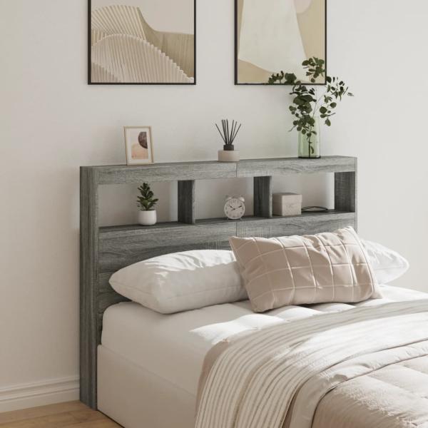 ARDEBO.de - LED-Kopfteil mit Ablage Grau Sonoma 140x17x102 cm