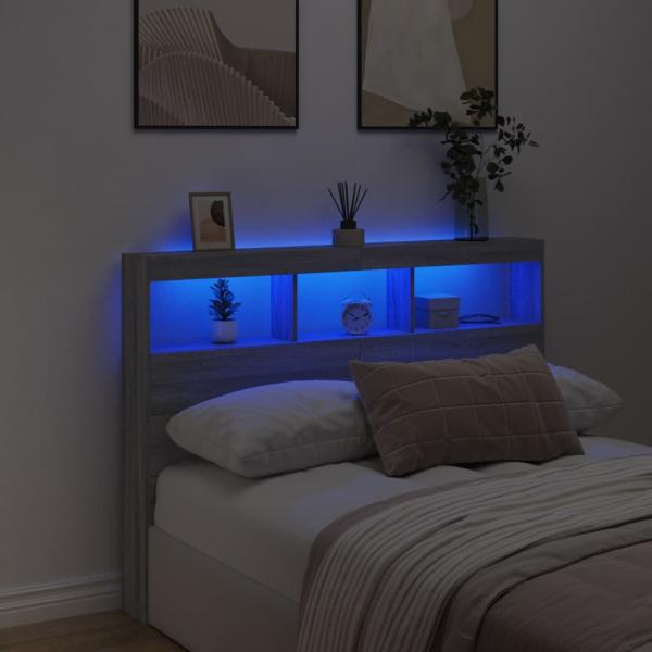 LED-Kopfteil mit Ablage Grau Sonoma 140x17x102 cm