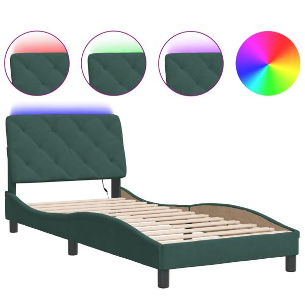 Bettgestell mit LED-Leuchten Dunkelgrün 90x190 cm Samt