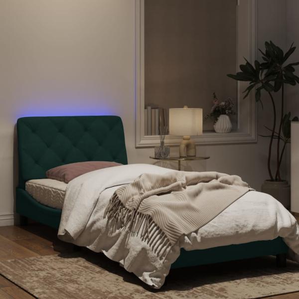 Bettgestell mit LED-Leuchten Dunkelgrün 90x190 cm Samt