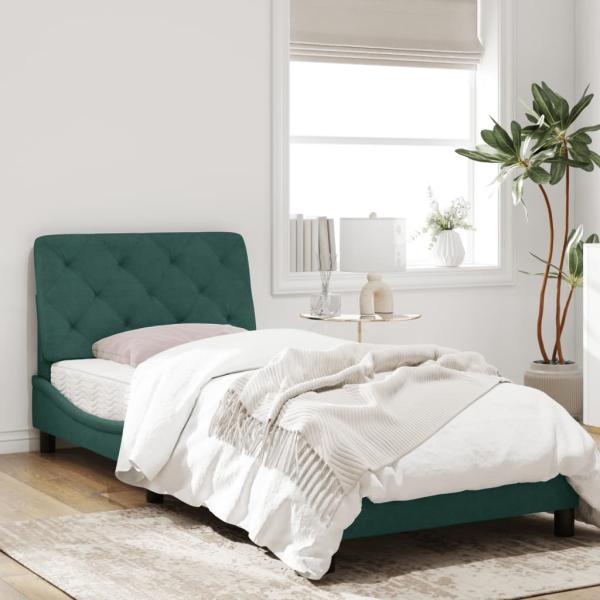 Bettgestell mit LED-Leuchten Dunkelgrün 90x190 cm Samt