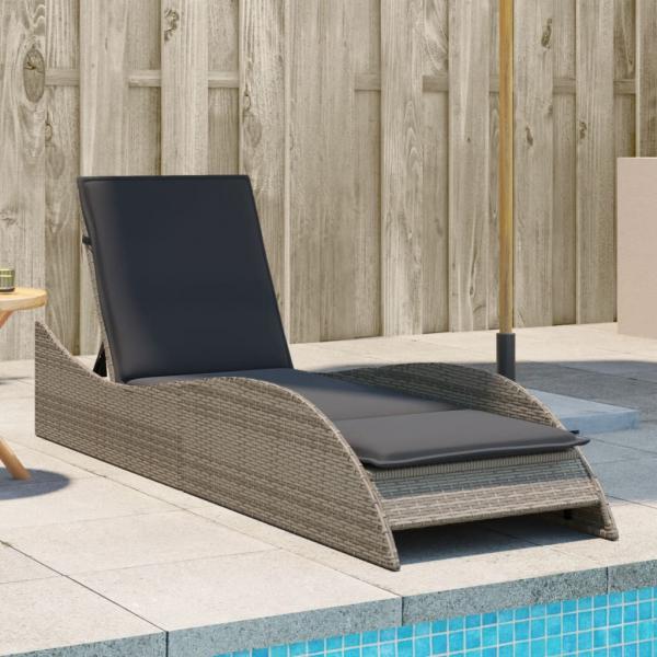 ARDEBO.de - Sonnenliege mit Auflage Grau 60x205x73 cm Poly Rattan